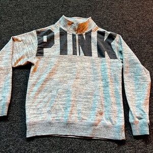 Victoria's Secret Pink Sweatshirt  X Small 1/4 Zip Pullover Gray Kangaroo Pocket